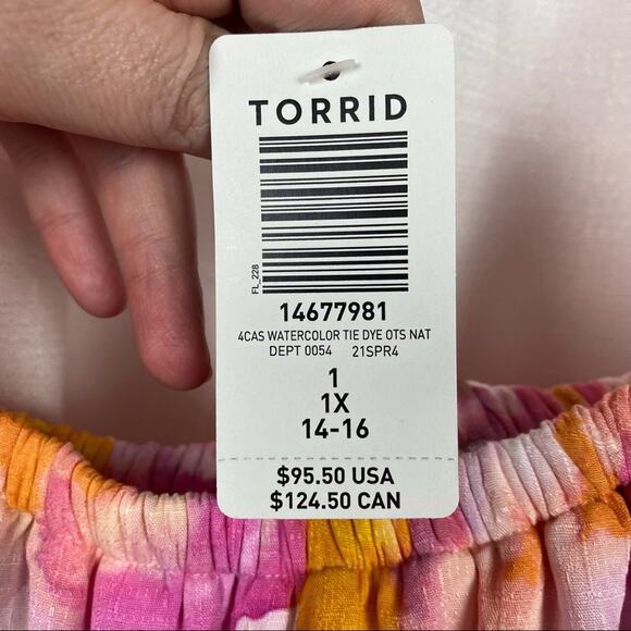 Torrid Pink&Orange Watercolor Tie Dye Skirt&Crop Set Sz.1 NWT - Picture 9 of 16